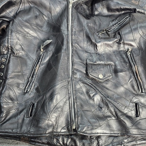 Diamond Plate Jacket Mens XL Black Buffalo Leather Motorcycle Biker Zip Lined - Picture 2 of 12
